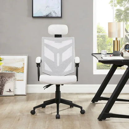 Chaise de bureau ergonomique réglable avec appui-tête, chaise de bureau ergonomique à dossier haut en maille avec soutien lombaire et roulettes