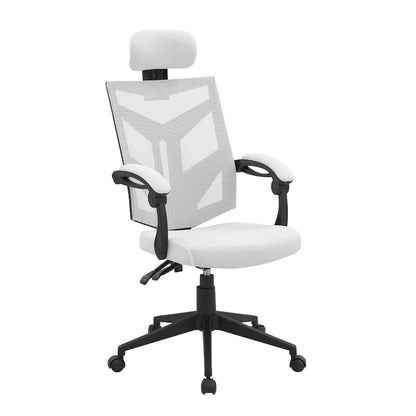 Chaise de bureau ergonomique réglable avec appui-tête, chaise de bureau ergonomique à dossier haut en maille avec soutien lombaire et roulettes