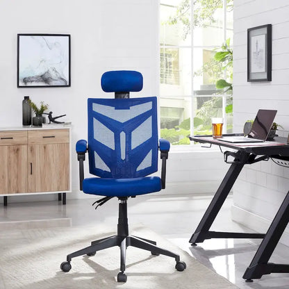 Chaise de bureau ergonomique réglable avec appui-tête, chaise de bureau ergonomique à dossier haut en maille avec soutien lombaire et roulettes