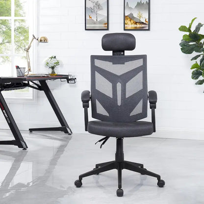 Chaise de bureau ergonomique réglable avec appui-tête, chaise de bureau ergonomique à dossier haut en maille avec soutien lombaire et roulettes