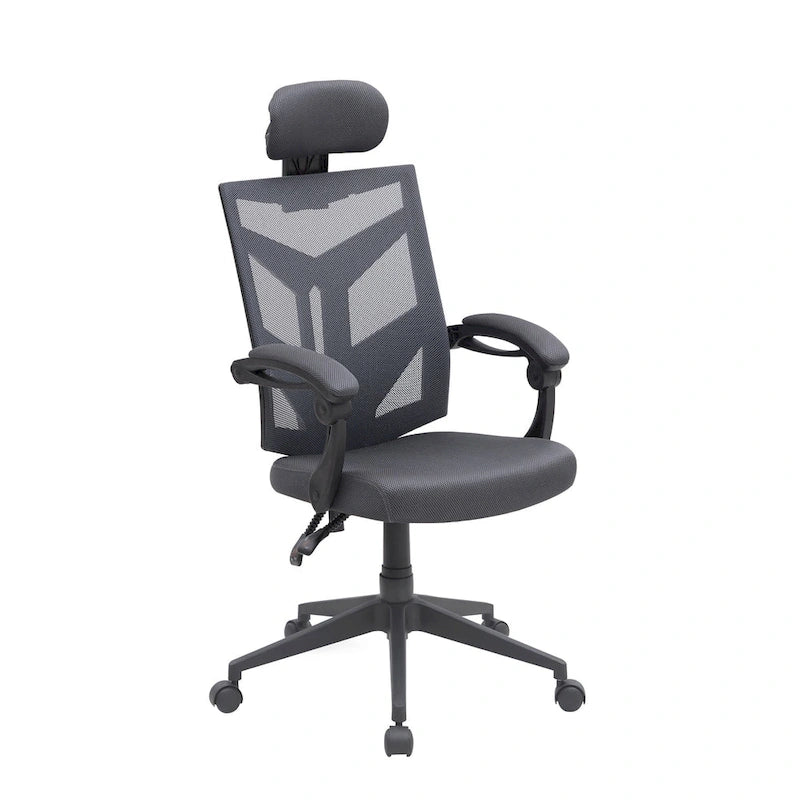 Chaise de bureau ergonomique réglable avec appui-tête, chaise de bureau ergonomique à dossier haut en maille avec soutien lombaire et roulettes