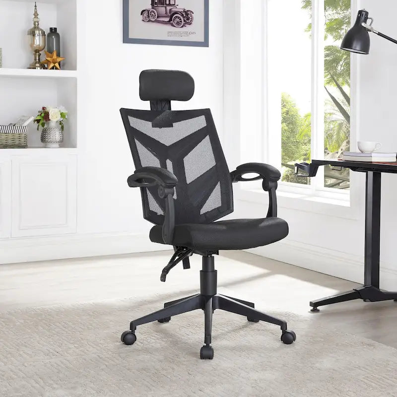 Chaise de bureau ergonomique réglable avec appui-tête, chaise de bureau ergonomique à dossier haut en maille avec soutien lombaire et roulettes