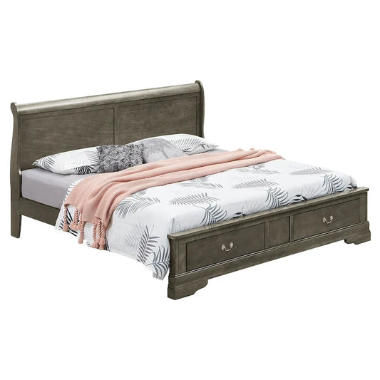 Lit Louis Philippe King avec rangement et panneaux de bois