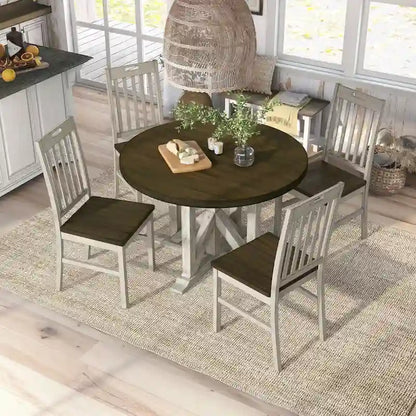 Ensemble de salle à manger 5 pièces Derry Farmhouse en bois massif blanc antique et chêne foncé, par Furniture of America