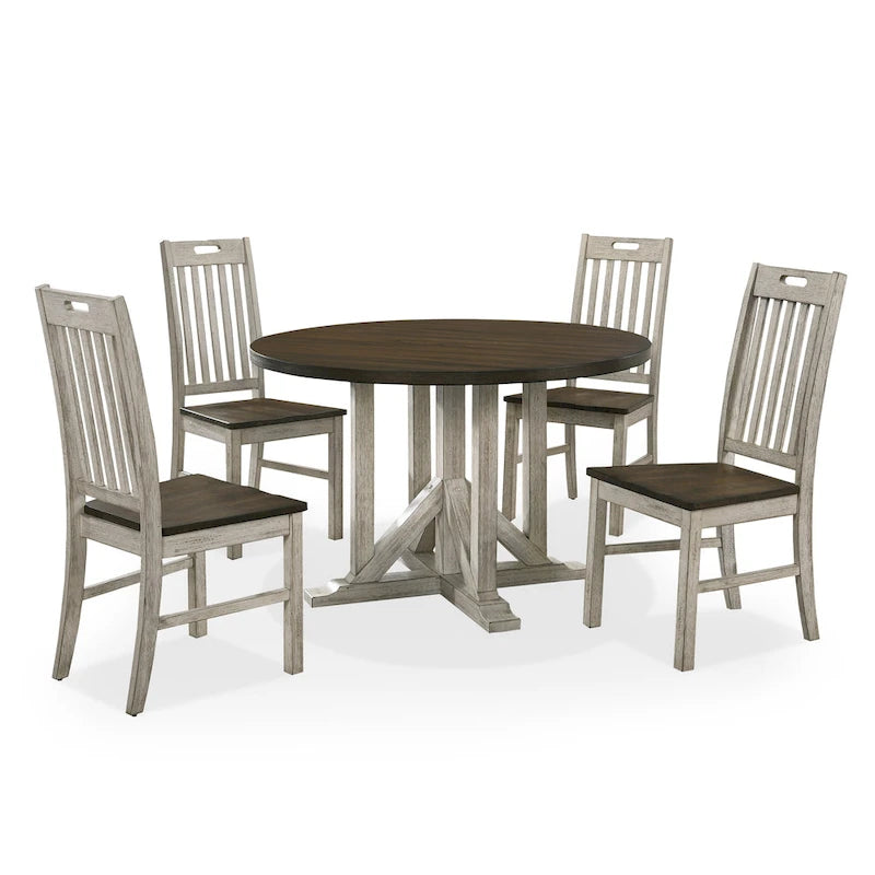 Ensemble de salle à manger 5 pièces Derry Farmhouse en bois massif blanc antique et chêne foncé, par Furniture of America