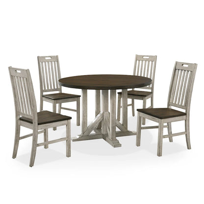 Ensemble de salle à manger 5 pièces Derry Farmhouse en bois massif blanc antique et chêne foncé, par Furniture of America