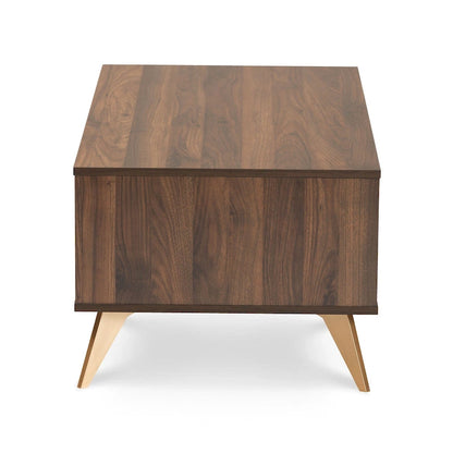 Table basse Edel style milieu du siècle, finition noyer brun et or