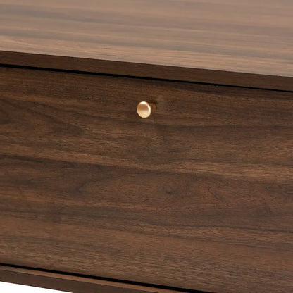 Table basse Edel style milieu du siècle, finition noyer brun et or