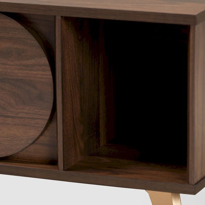 Table basse Edel style milieu du siècle, finition noyer brun et or