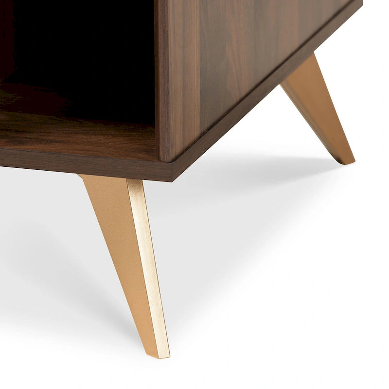 Table basse Edel style milieu du siècle, finition noyer brun et or