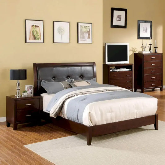Lit plateforme en similicuir cerisier Malt Transitional de Furniture of America