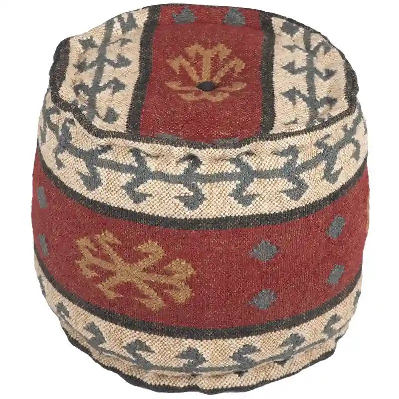 Pouf rembourré fait main en laine et jute