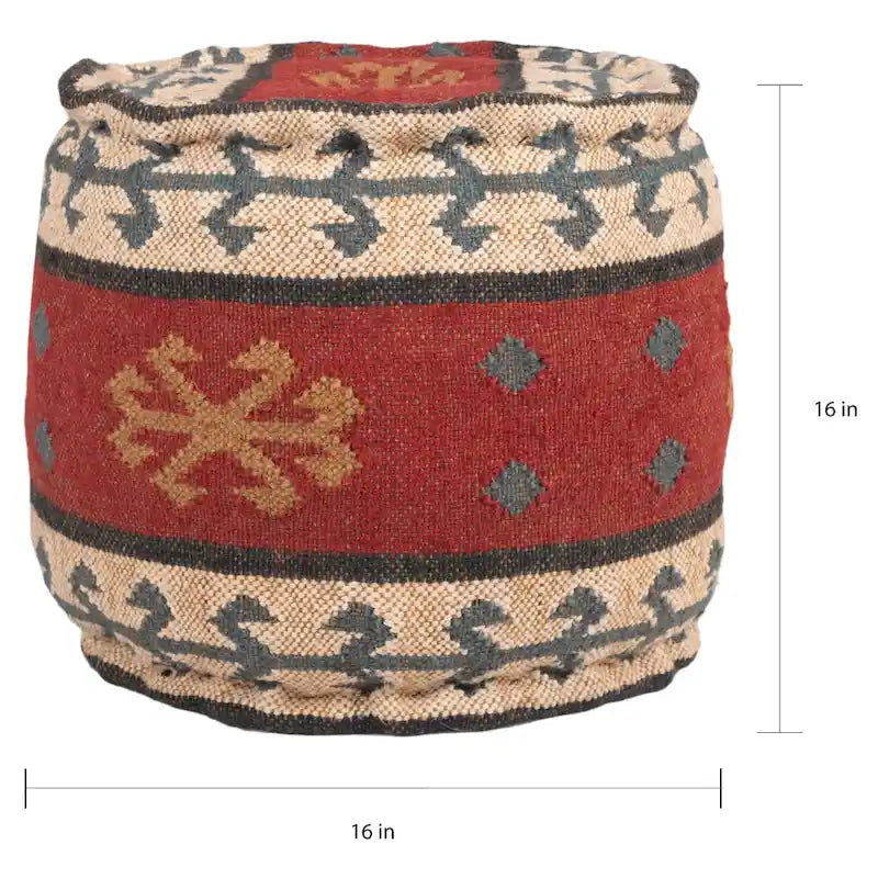 Pouf rembourré fait main en laine et jute