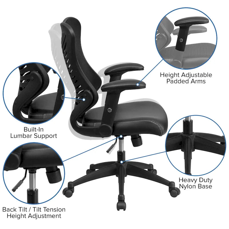 Fauteuil de bureau ergonomique pivotant à dossier haut design avec accoudoirs réglables