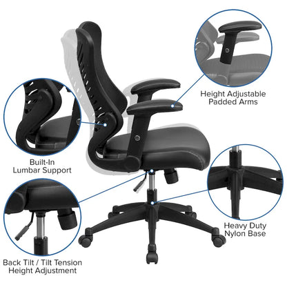 Fauteuil de bureau ergonomique pivotant à dossier haut design avec accoudoirs réglables