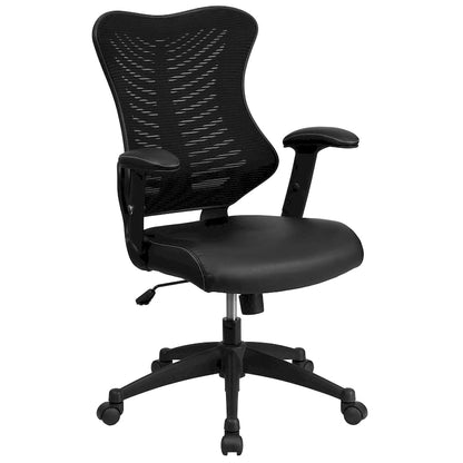 Fauteuil de bureau ergonomique pivotant à dossier haut design avec accoudoirs réglables
