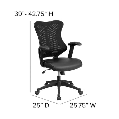 Fauteuil de bureau ergonomique pivotant à dossier haut design avec accoudoirs réglables