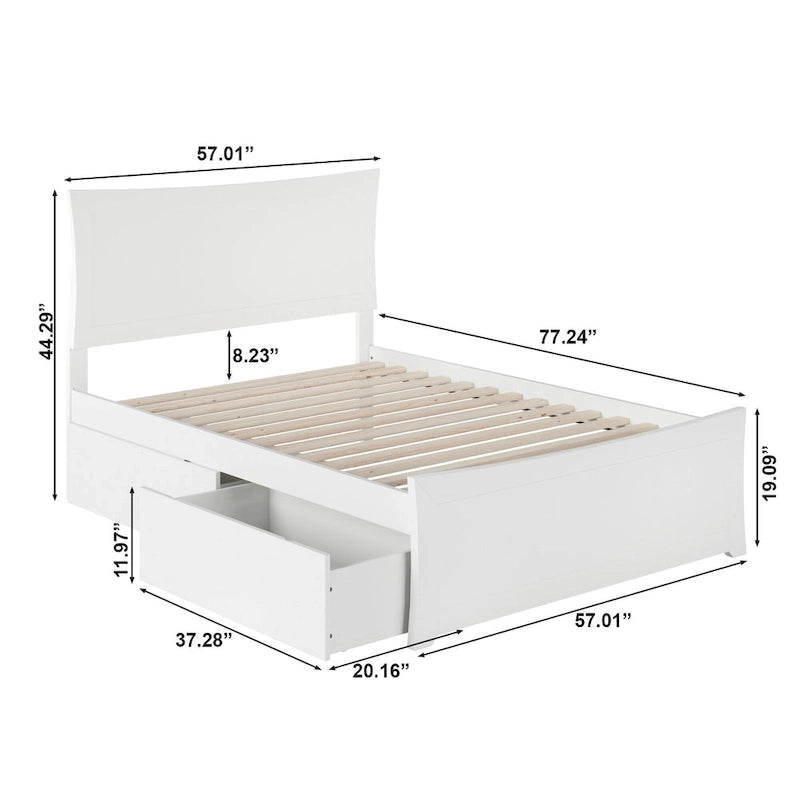 Lit plateforme Metro avec pied de lit et 2 tiroirs, blanc