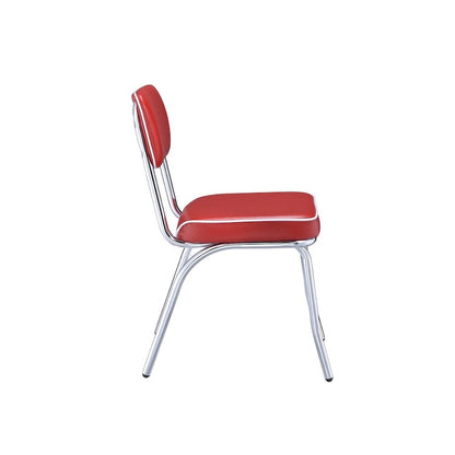 Ensemble de 2 chaises de salle à manger, similicuir rouge rétro, pieds en métal chromé