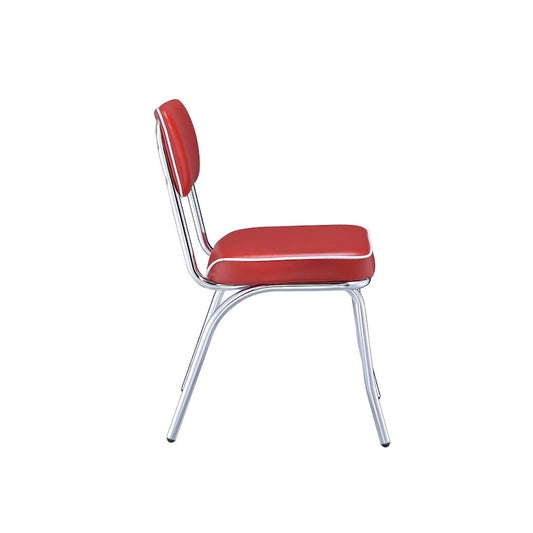 Ensemble de 2 chaises de salle à manger, similicuir rouge rétro, pieds en métal chromé
