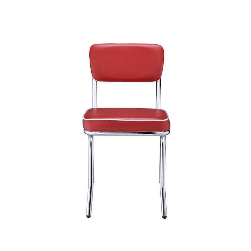 Ensemble de 2 chaises de salle à manger, similicuir rouge rétro, pieds en métal chromé