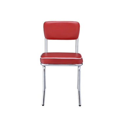 Ensemble de 2 chaises de salle à manger, similicuir rouge rétro, pieds en métal chromé