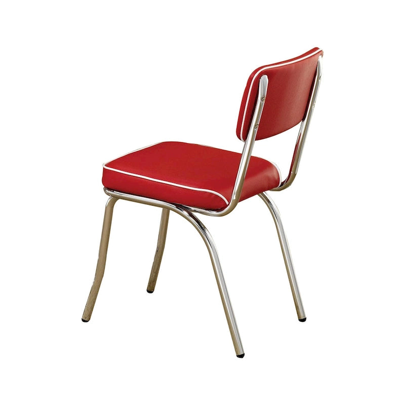 Ensemble de 2 chaises de salle à manger, similicuir rouge rétro, pieds en métal chromé