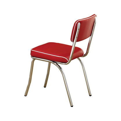 Ensemble de 2 chaises de salle à manger, similicuir rouge rétro, pieds en métal chromé