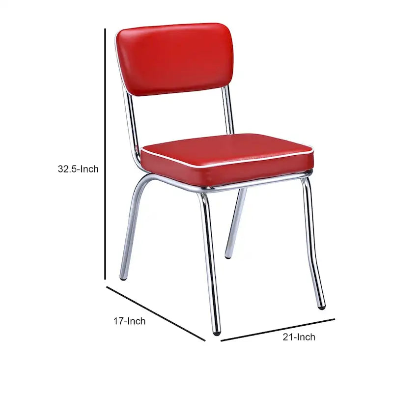 Ensemble de 2 chaises de salle à manger, similicuir rouge rétro, pieds en métal chromé