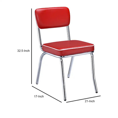 Ensemble de 2 chaises de salle à manger, similicuir rouge rétro, pieds en métal chromé
