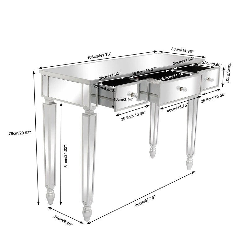 Table console avec miroir à 3 tiroirs