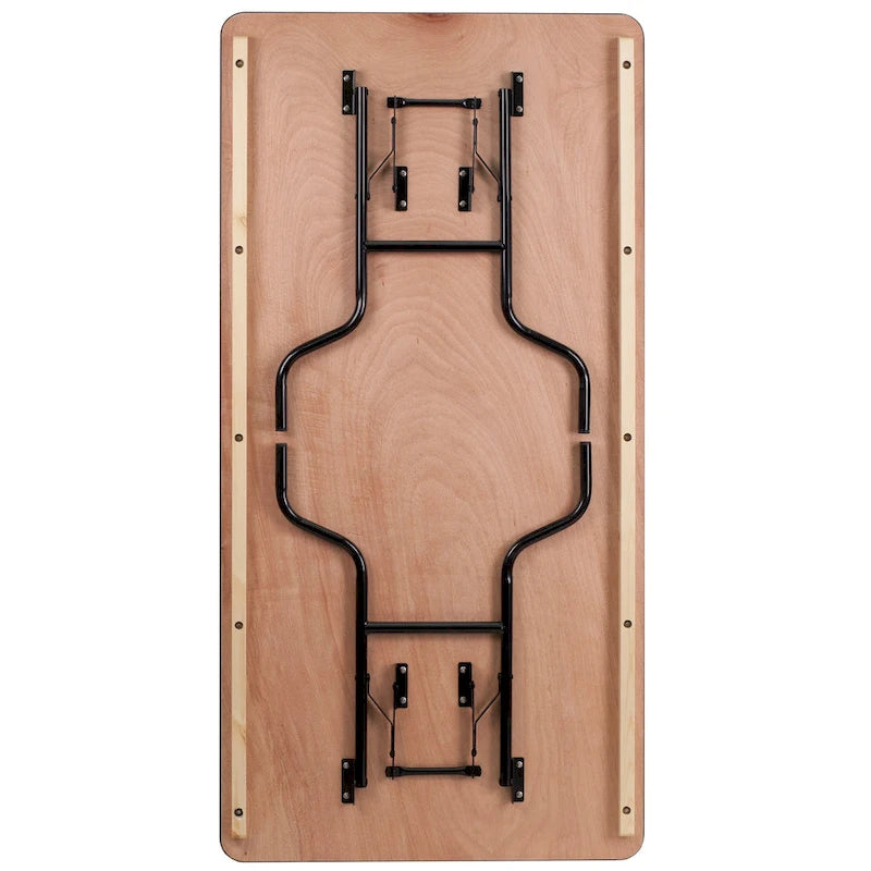 Table de banquet pliante rectangulaire en bois de 1,80 m avec plateau verni transparent