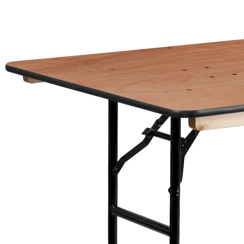 Table de banquet pliante rectangulaire en bois de 1,80 m avec plateau verni transparent