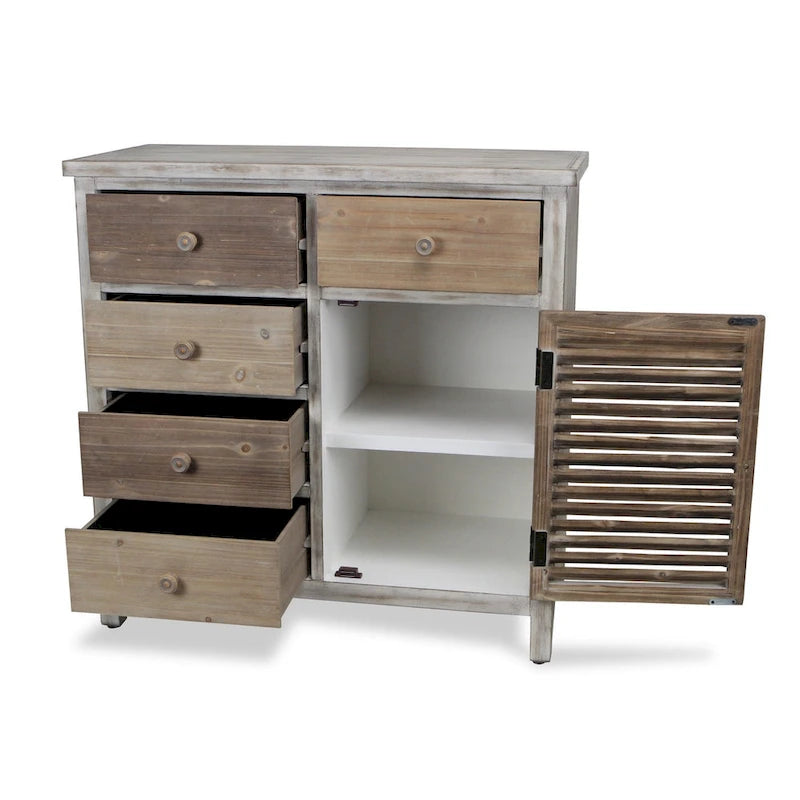 Table d'appoint HomeRoots 32 en bois massif rustique brun avec cinq tiroirs - 31,75
