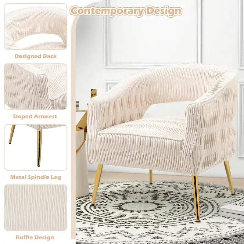 Fauteuil d'appoint contemporain à volants rembourrés