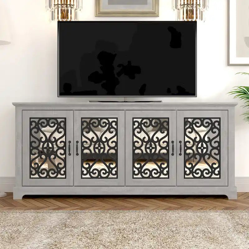 Meuble TV GALANO Calidia 68,2 po, gris pierre, 4 portes, pour téléviseurs jusqu'à 75 po - 68,2 po L x 17,1 po l x 29,3 po H