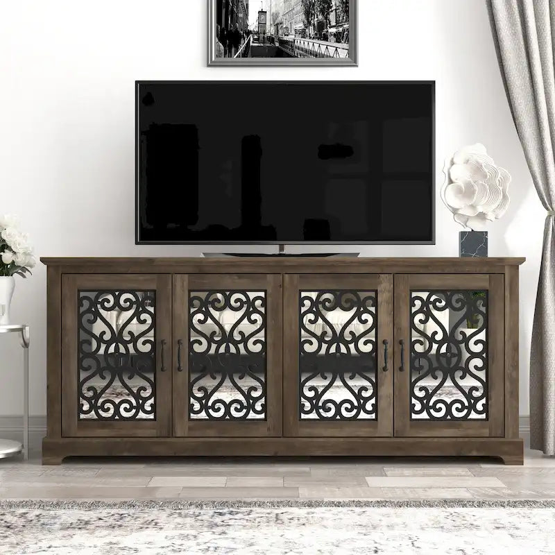 Meuble TV GALANO Calidia 68,2 po, gris pierre, 4 portes, pour téléviseurs jusqu'à 75 po - 68,2 po L x 17,1 po l x 29,3 po H