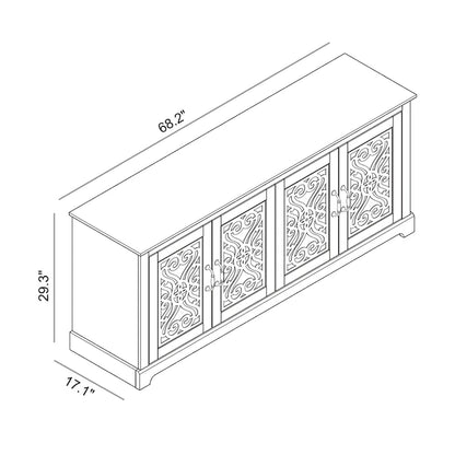 Meuble TV GALANO Calidia 68,2 po, gris pierre, 4 portes, pour téléviseurs jusqu'à 75 po - 68,2 po L x 17,1 po l x 29,3 po H