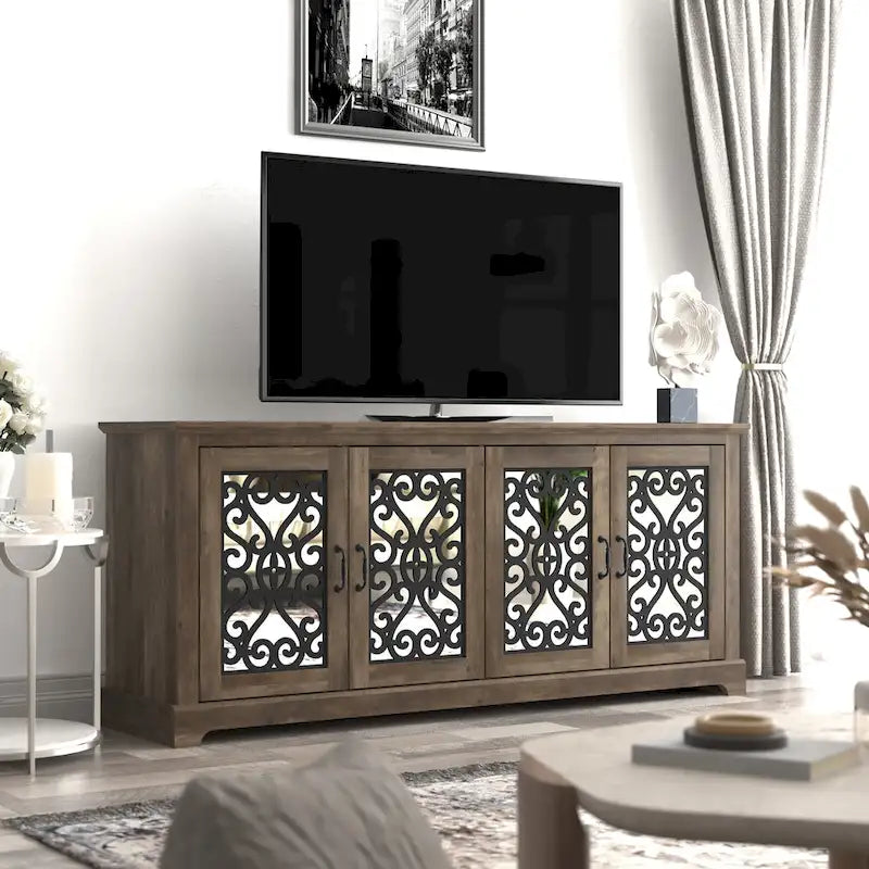 Meuble TV GALANO Calidia 68,2 po, gris pierre, 4 portes, pour téléviseurs jusqu'à 75 po - 68,2 po L x 17,1 po l x 29,3 po H