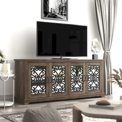 Meuble TV GALANO Calidia 68,2 po, gris pierre, 4 portes, pour téléviseurs jusqu'à 75 po - 68,2 po L x 17,1 po l x 29,3 po H