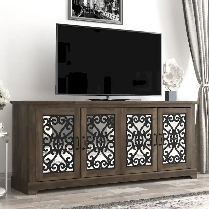 Meuble TV GALANO Calidia 68,2 po, gris pierre, 4 portes, pour téléviseurs jusqu'à 75 po - 68,2 po L x 17,1 po l x 29,3 po H