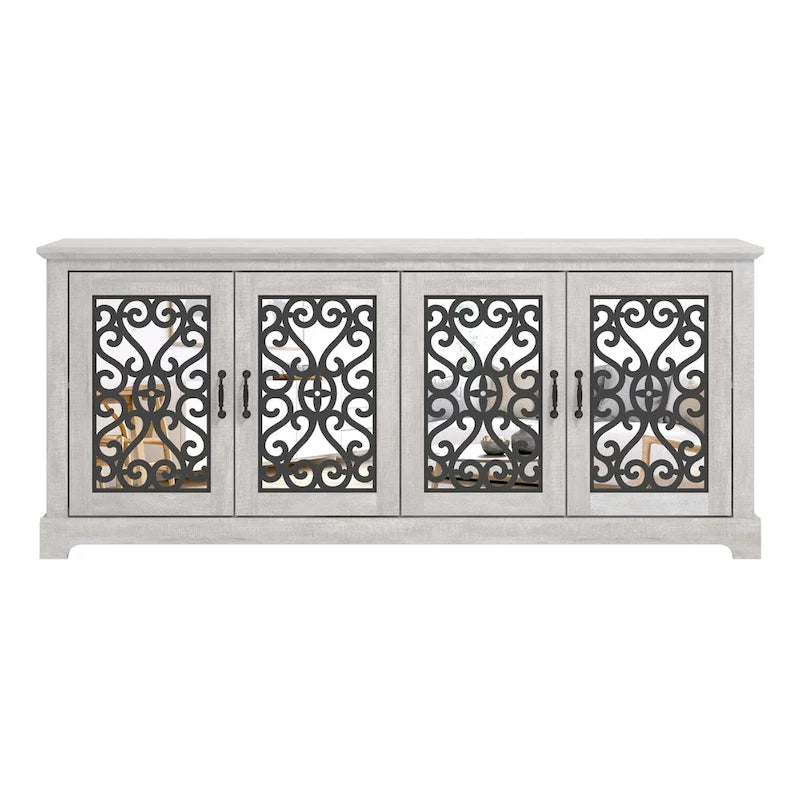 Meuble TV GALANO Calidia 68,2 po, gris pierre, 4 portes, pour téléviseurs jusqu'à 75 po - 68,2 po L x 17,1 po l x 29,3 po H