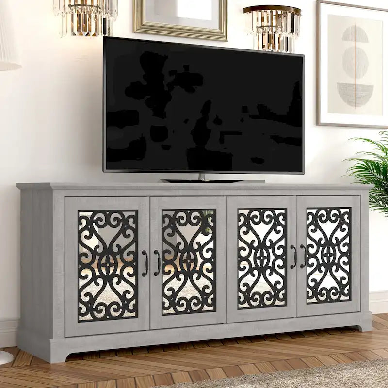 Meuble TV GALANO Calidia 68,2 po, gris pierre, 4 portes, pour téléviseurs jusqu'à 75 po - 68,2 po L x 17,1 po l x 29,3 po H