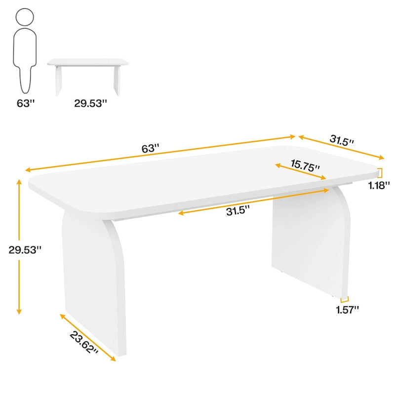 Bureau de direction rectangulaire de 160 cm (63 pouces), grand bureau d'ordinateur, poste de travail