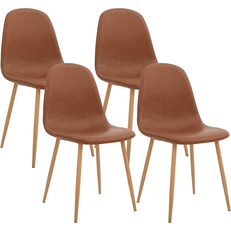 Ensemble de 4 chaises d'appoint marron avec assise rembourrée en PU lavable et pieds en métal