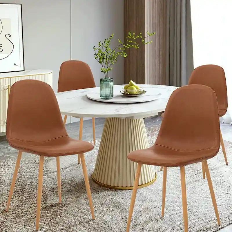 Ensemble de 4 chaises d'appoint marron avec assise rembourrée en PU lavable et pieds en métal