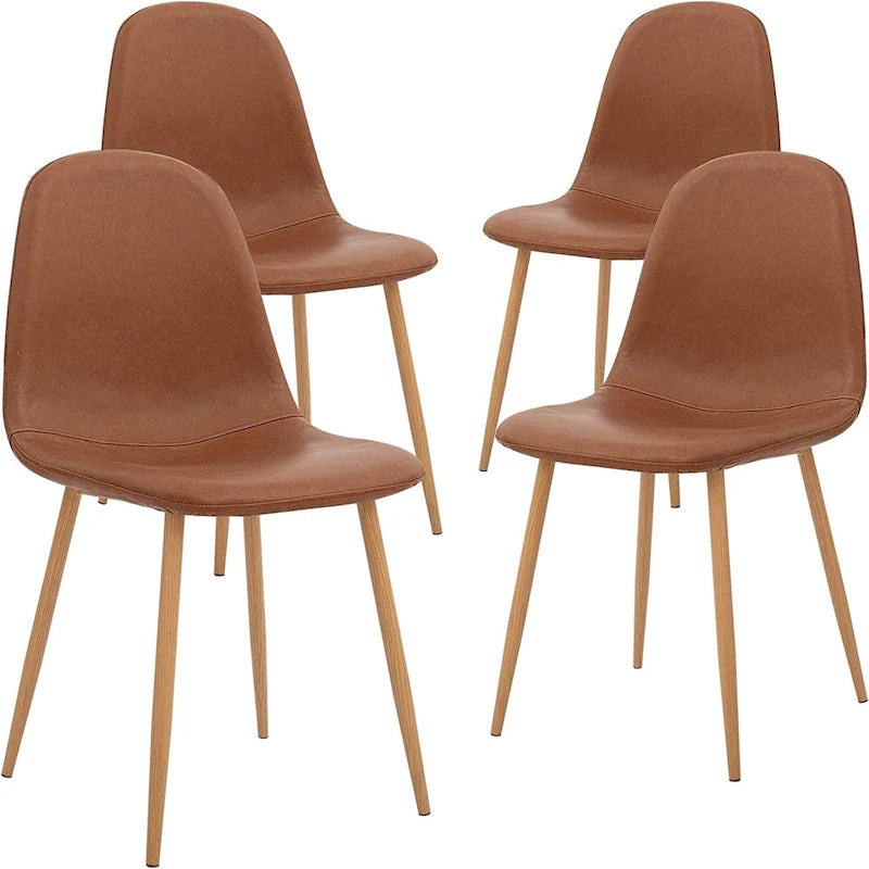 Ensemble de 4 chaises d'appoint marron avec assise rembourrée en PU lavable et pieds en métal