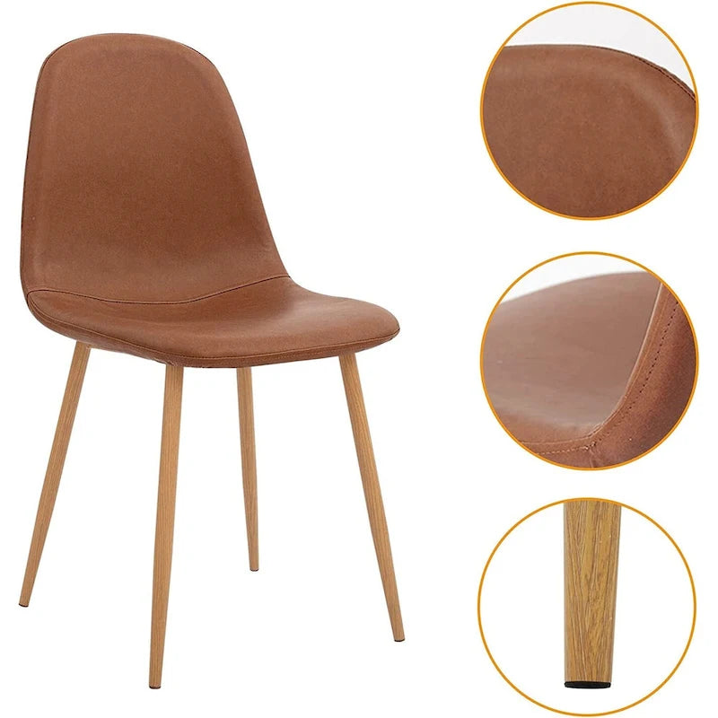 Ensemble de 4 chaises d'appoint marron avec assise rembourrée en PU lavable et pieds en métal