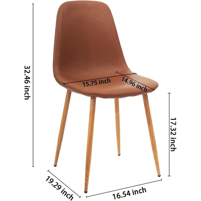 Ensemble de 4 chaises d'appoint marron avec assise rembourrée en PU lavable et pieds en métal