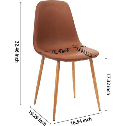 Ensemble de 4 chaises d'appoint marron avec assise rembourrée en PU lavable et pieds en métal